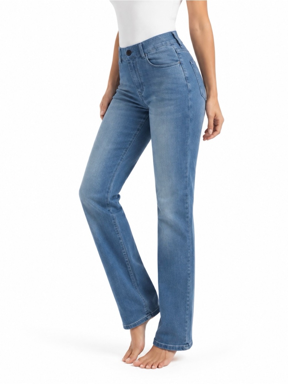 Betabrand Yoga Denim 4 Pocket Bootcut Jeans L Vintage Wash Stretch Pull On Flare